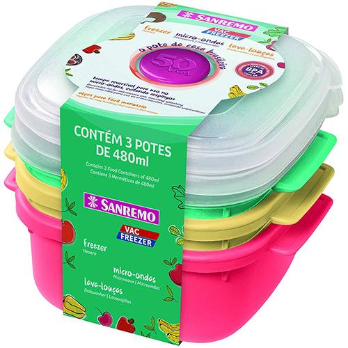 Conjunto Com 3 Potes Plásticos Com Tampa Sanremo 480ml