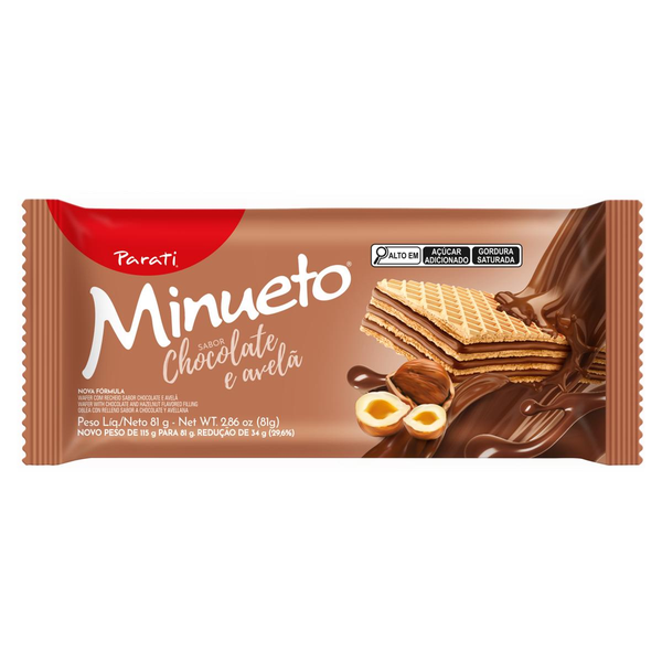 Biscoito Wafer Minueto 81g - Chocolate e Avelã