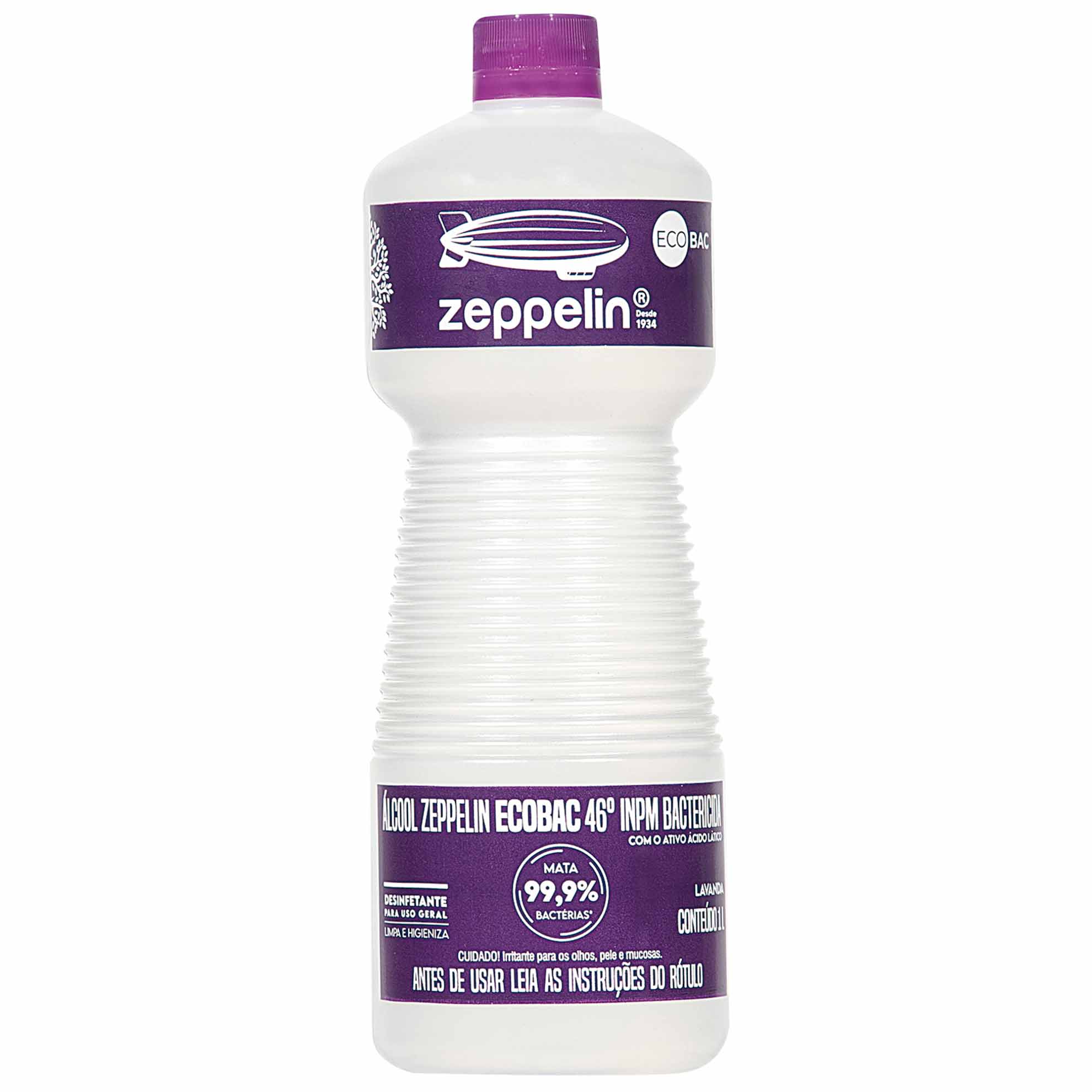 Álcool Líquido 46% INPM Ecobac Lavanda Zeppelin 1 Litro