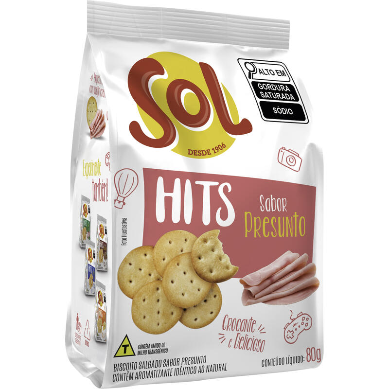 Biscoito Salgado Hit Sol Presunto 80g