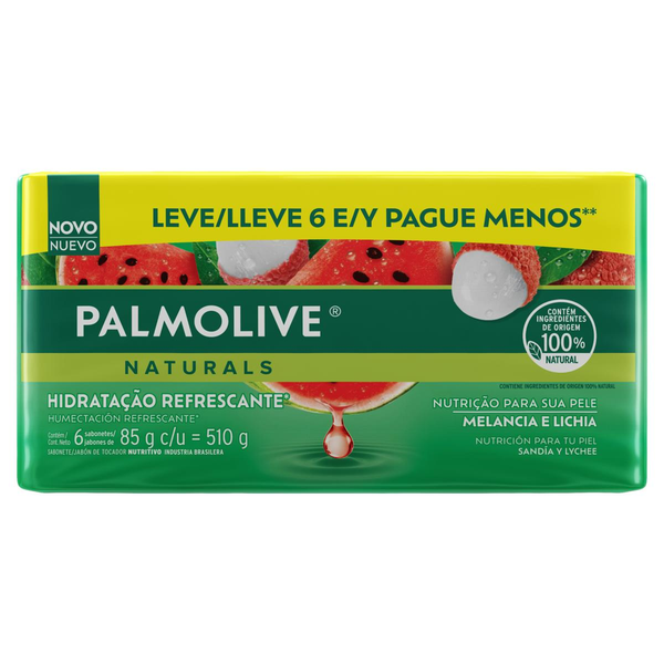 Pack Sabonete em Barra Hidratação Refrescante Melancia e Lichia Palmolive Naturals 510g