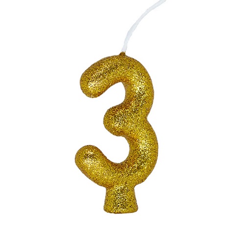 Vela De Aniversário Regina Cintilante Glitter Dourada Nº3 C/1 Un
