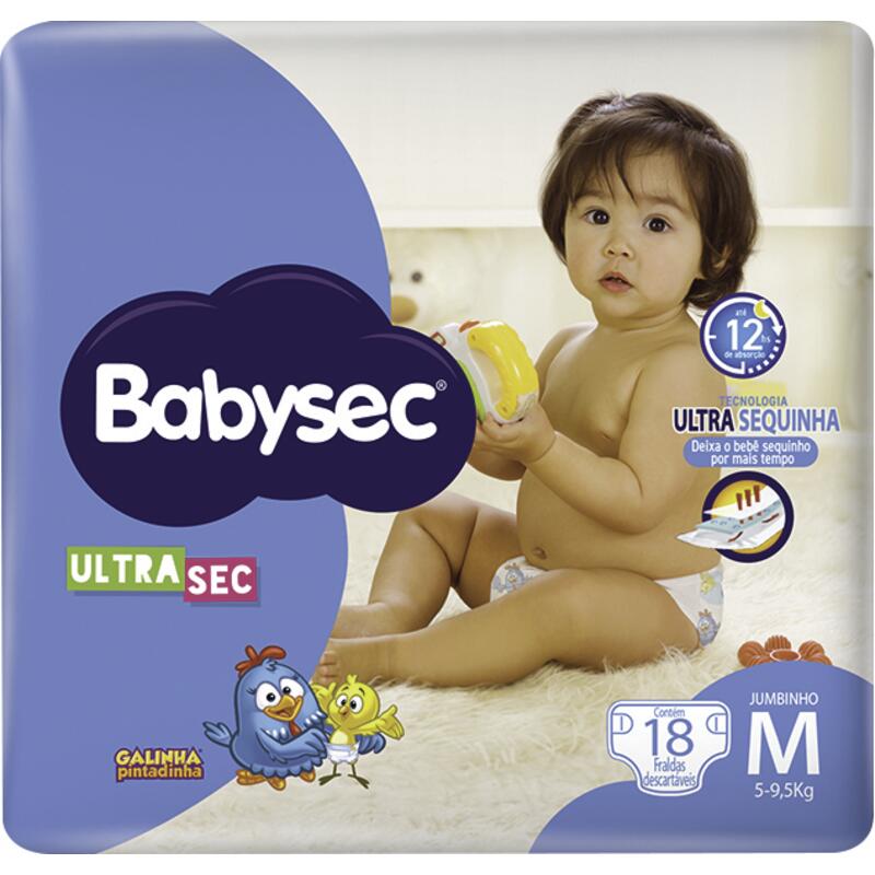 Fralda BABYSEC Galinha Pintadinha Ultra Tamanho M Pacote com 18 Unidades