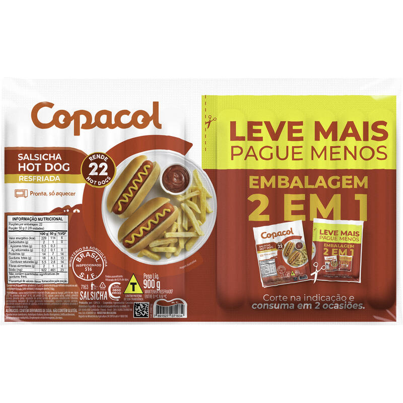 Salsicha Hot Dog Copacol Resfriada 900g