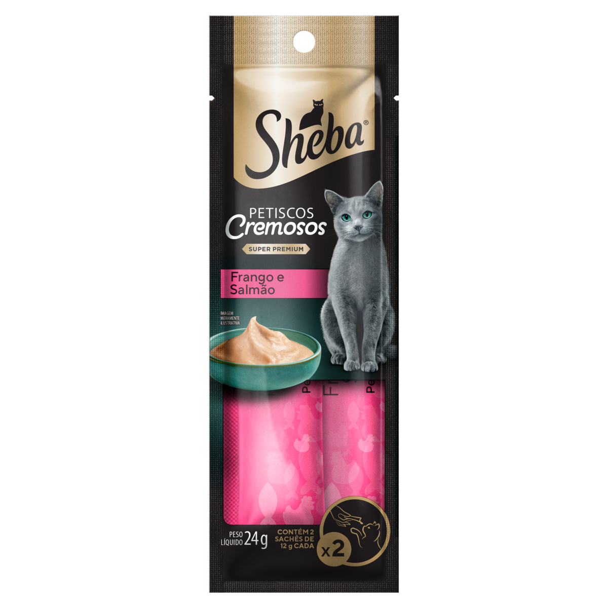 Alimento para Gatos Adultos Frango e Salmão Sheba Petiscos Cremosos Envelope 24g