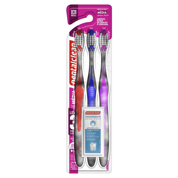 Escova Dental Dentalclean Metallic Plus - Média - Leve 3 Pague 2