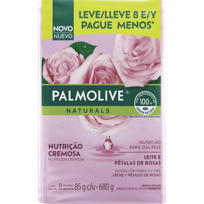 Sabonete Palmolive Naturals Nutrição Cremosa Leite e Pétalas de Rosa 8x85g