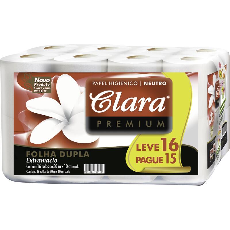 Papel Higiênico Clara Folha Dupla - 30m Leve 16 Pague 15 rolos