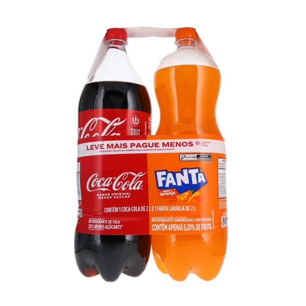 Conjunto Coca-Cola + Fanta 2 Litros - Com 1 Refrigerante Coca-Cola - Tradicional + 1 Refrigerante Fanta - Laranja - Pet