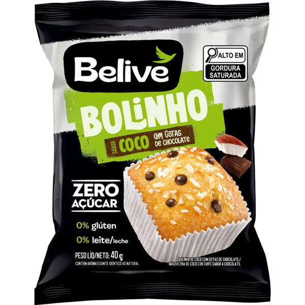 Bolinho Belive 40g - Zero Açúcar - Coco com Gotas de Chocolate