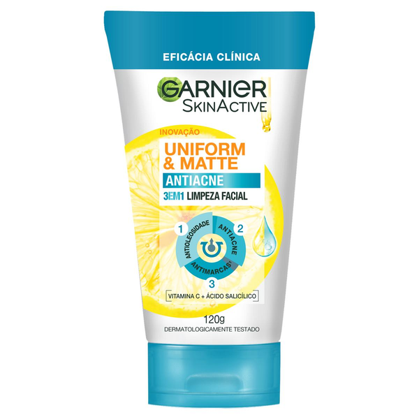 Creme Facial Garnier 120g - Limpeza Antiacne 3 em 1