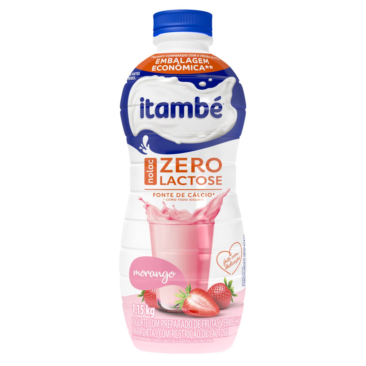 Iogurte Parcialmente Desnatado Morango Zero Lactose Itambé Nolac Garrafa 1,15kg Embalagem Econômica
