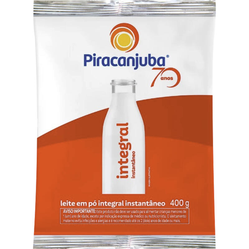 Leite em Pó Piracanjuba 400g - Integral - Instantâneo - Sachê
