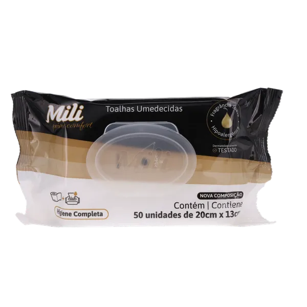 Toalha Umedecida Mili Prime Com 50 Toalhas