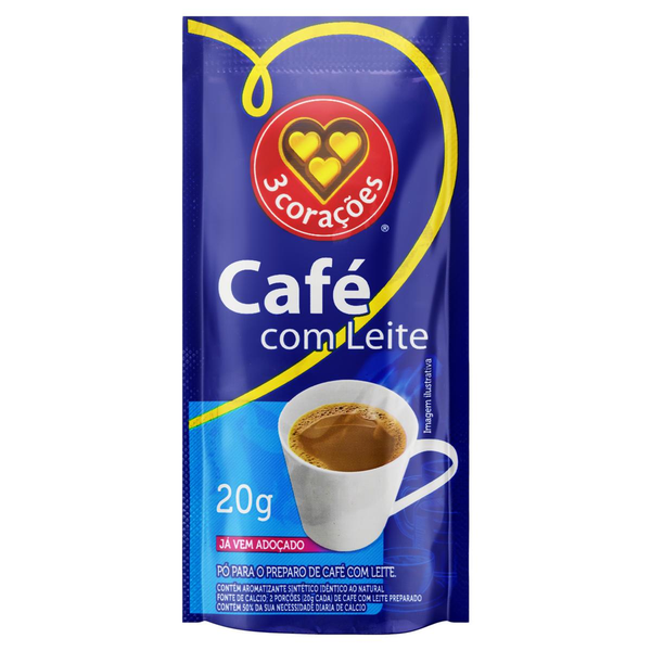 Café com Leite Solúvel 3 Corações Sache 20g