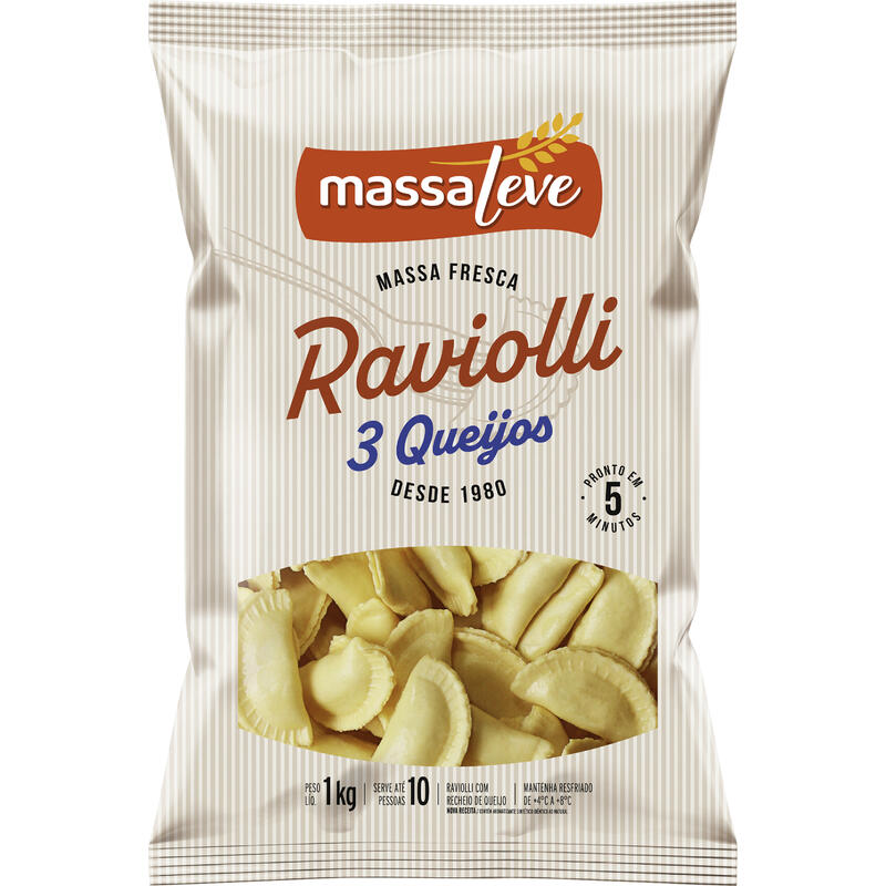 Raviolli Massa Leve 3 Queijos 1kg