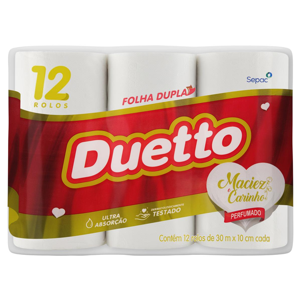 Papel Higiênico Duetto 30m - Folha Dupla - Perfumado - Com 12 rolos