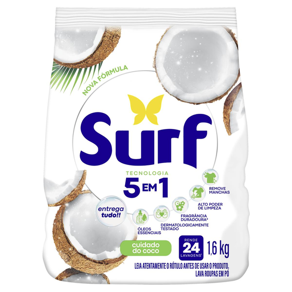 Sabão em pó 5 em 1 Surf Cuidado do coco 1,6 kg