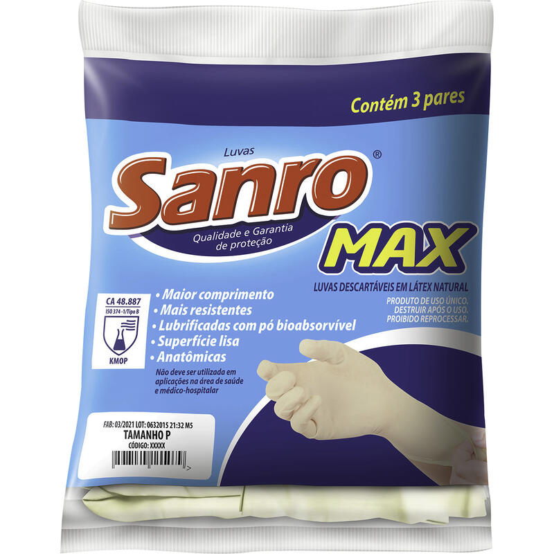 Luva Sanro Max P 3 pares