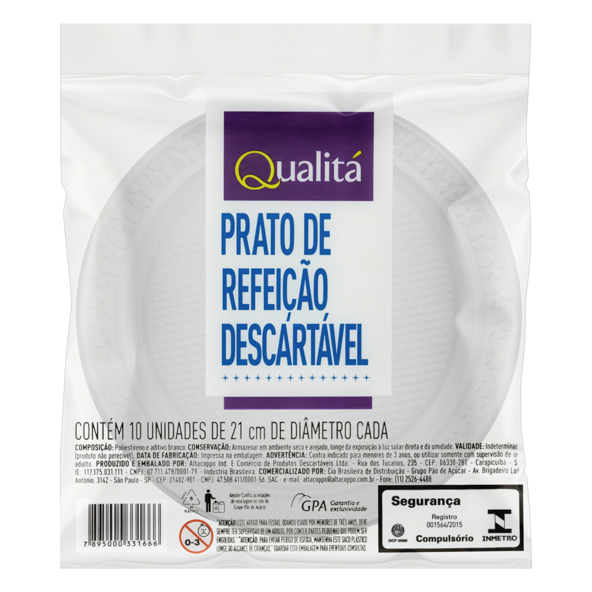 Prato Plástico Descartável Refeição Branco Qualitá Ø 21cm 10 Unidades