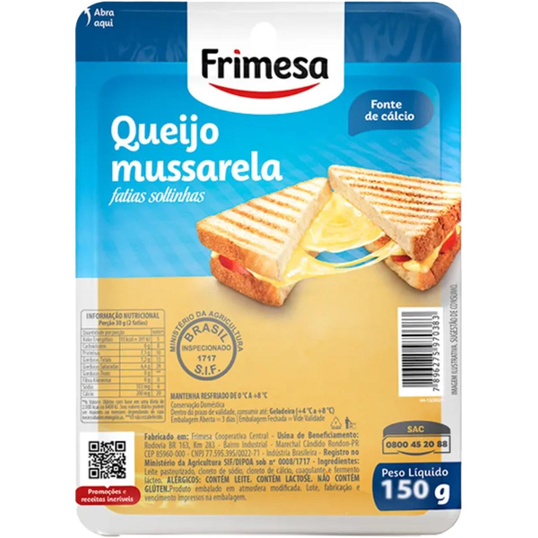 Queijo Frimesa 150g - Mussarela - Fatiado