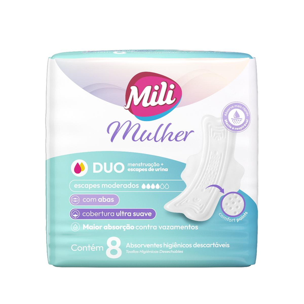 Absorvente Mili Duo - Com Abas - Com 8 Unidades