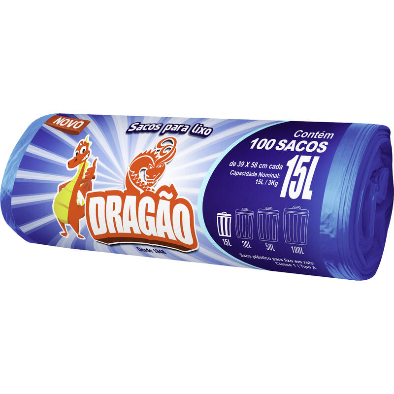 Saco de Lixo Dragão 15L 100 un