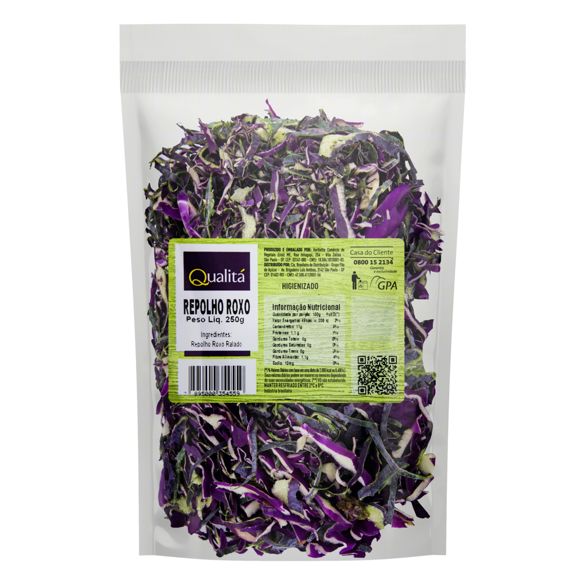Repolho Roxo Ralado Qualitá 250g