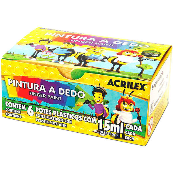 Pintura a Dedo Acrilex Com 6 Potes de 15ml cada
