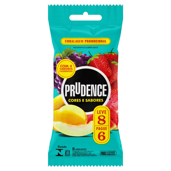 Preservativo PRUDENCE Cores e Sabores Leve 8 Pague 6