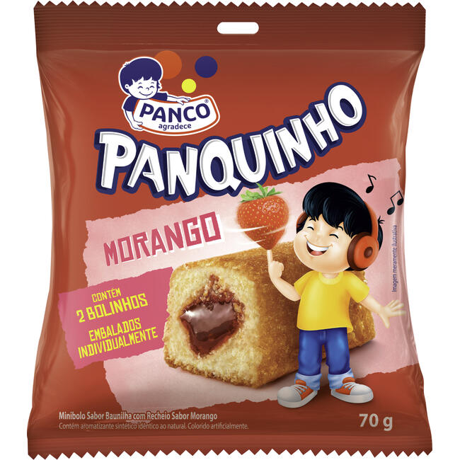 Minibolo Baunilha Recheio Morango Panco Panquinho Pacote 70g 2 Unidades