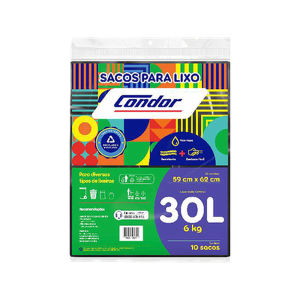 Saco para Lixo Condor 30 Litros - Almofadado - Com 10 Sacos