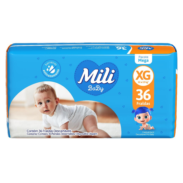Fralda Descartável MILI Baby Mega XG com 36 Unidades
