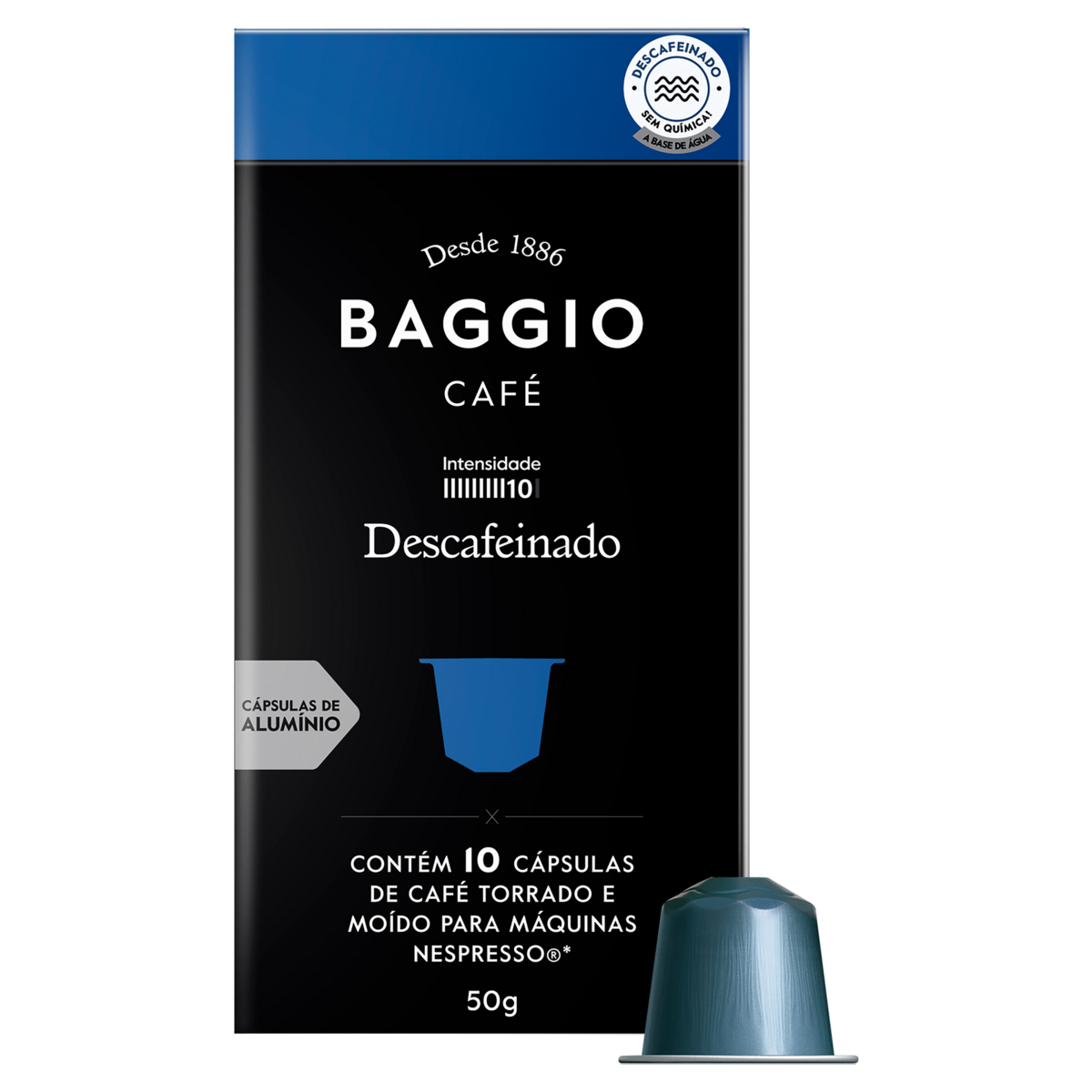 Café em Cápsula Torrado e Moído Descafeinado Baggio Caixa 50g 10 Unidades