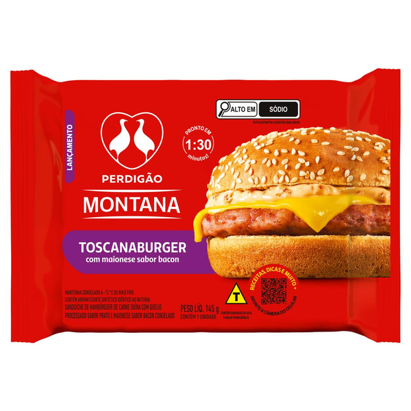 Sanduíche PERDIGÃO Montana Toscanaburguer com Maionese de Bacon Congelado 145g