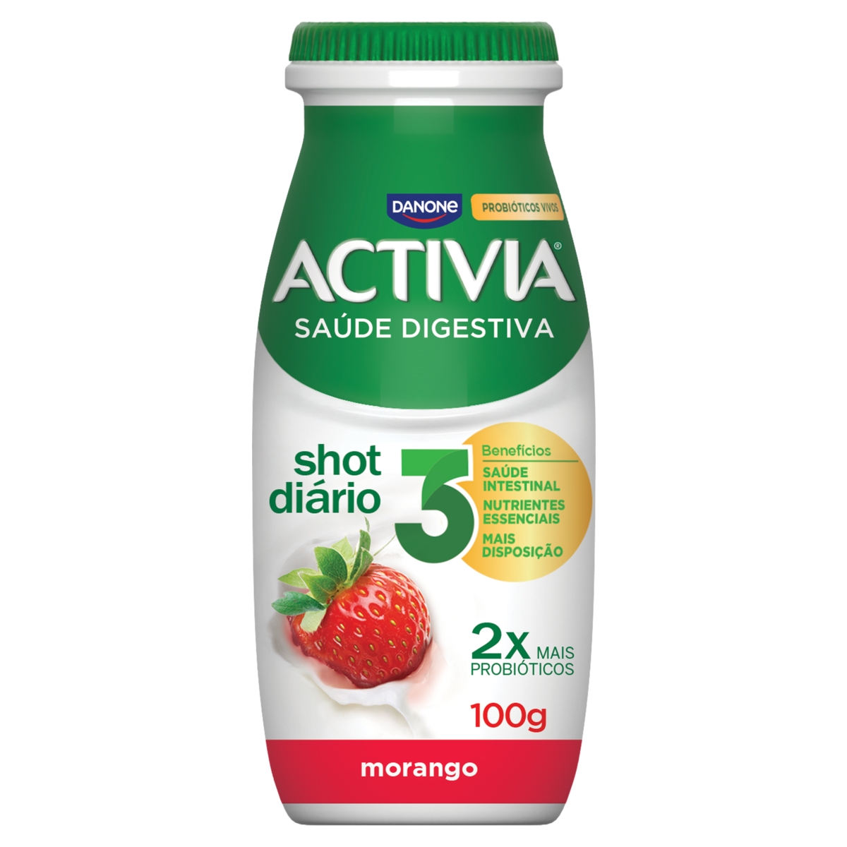 Leite Fermentado Morango Zero Lactose Activia Shot Diário Frasco 100g