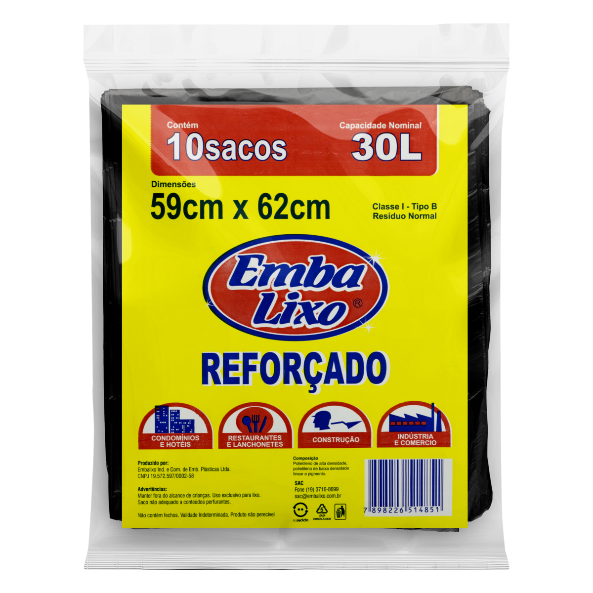 Saco para Lixo Tipo B Reforçado 30l Embalixo 10 Unidades