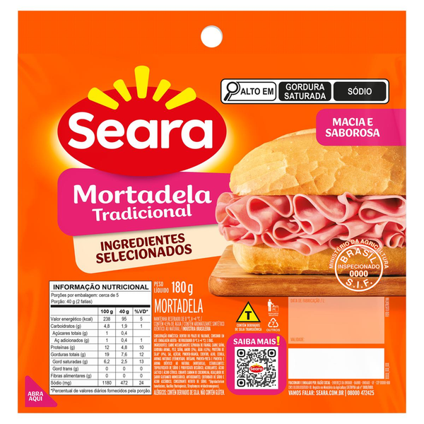 Mortadela tradicional fatiada SEARA 180g
