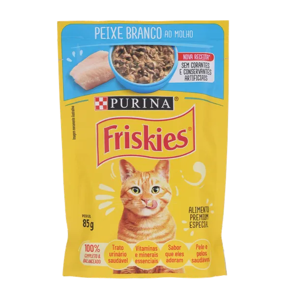 Ração para Gatos Friskies 85g - Peixe Branco ao Molho - Sachê