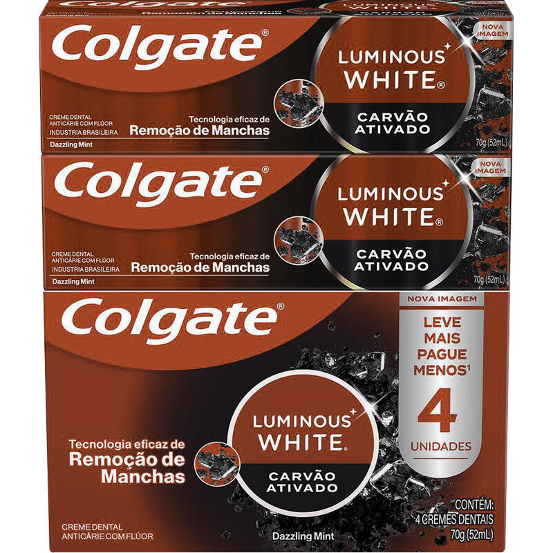 Creme Dental Clareador Colgate Luminous White Carvão 4x70g