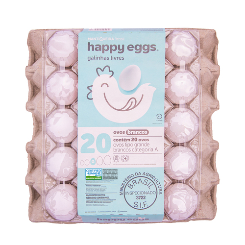 Ovo Branco MANTIQUEIRA Happy Eggs com 20 unidades