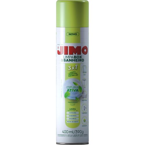 JIMO Limpa Box & Banheiro Limpa Perfuma Dá Brilho Remove Gorduras Sem Esforço Espuma Ativa Aerossol 400ml