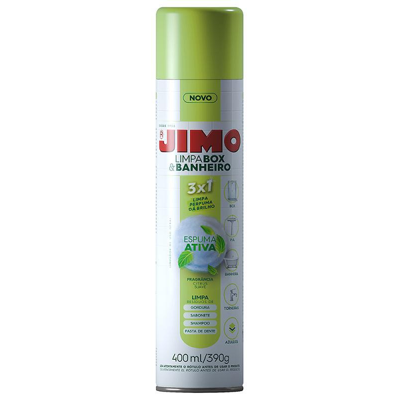 JIMO Limpa Box & Banheiro Limpa Perfuma Dá Brilho Remove Gorduras Sem Esforço Espuma Ativa Aerossol 400ml