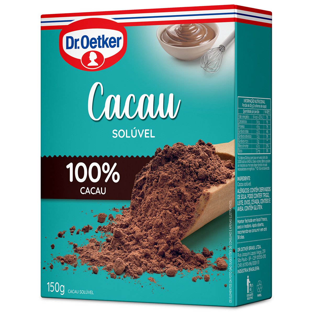 Dr. Oetker Cacau em Pó Solúvel, 100% Cacau, Para Saborosas Receitas de Bolos, Tortas, Brigadeiros e Sobremesas com Chocolate, 150g