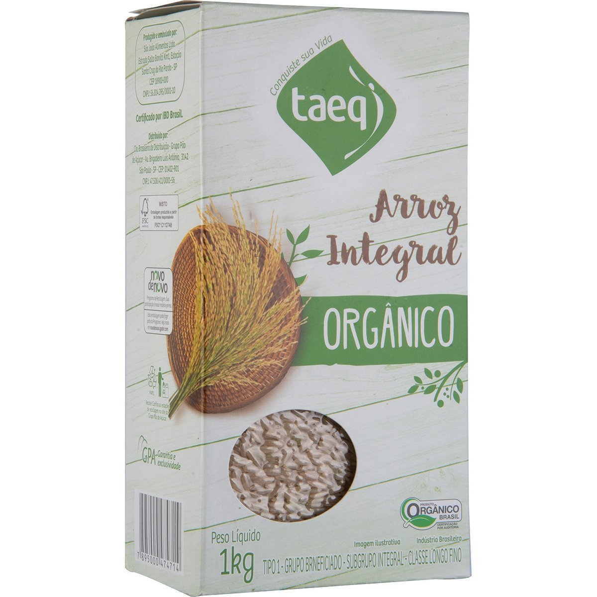 Arroz Integral Orgânico a Vácuo Taeq 1 Kg