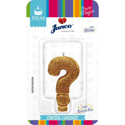 Vela Aniversário Junco Glitter Ouro Interrogação un