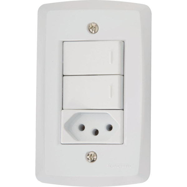 Conjunto Interruptores Tramontina 10A - Com 2 Interruptores Simples + 1 Tomada
