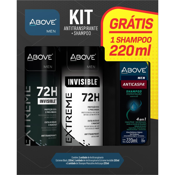Conjunto Desodorante Aerossol Above 150ml - Extreme - Masculino + Shampoo Anticaspa - Grátis