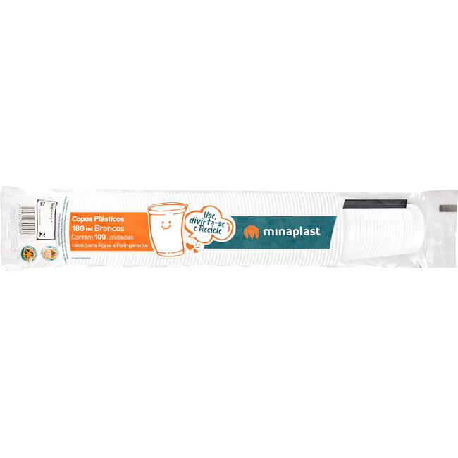 Copo Descartável Minaplast 180ml Branco ABNT 100 un
