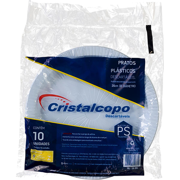 Prato Plástico Copobras Branco 26cm Com 10 Unidades